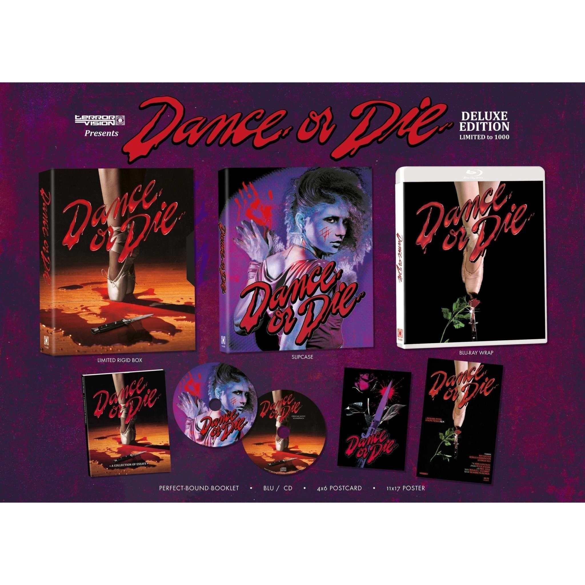 Dance Or Die 1987 2-Disc Deluxe Edition Blu-ray/CD with rigid box and extras, featuring exclusive artwork and items.