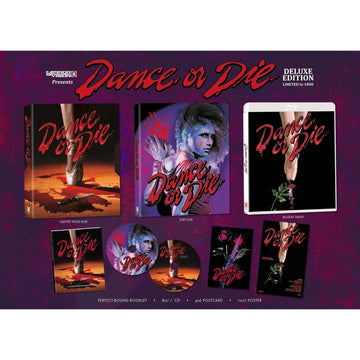 Dance Or Die 1987 2-Disc Deluxe Edition Blu-ray/CD with rigid box and extras, featuring exclusive artwork and items.