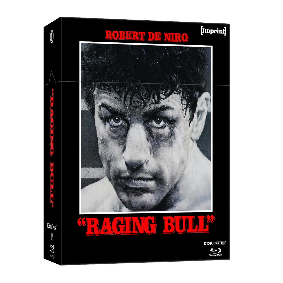 Limited edition Raging Bull (1980) 4K UHD and Blu-ray 3-disc hardbox set with booklet featuring Robert De Niro and bonus special features.