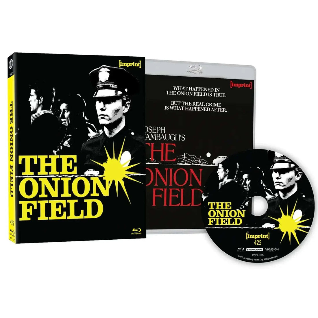The Onion Field 1979 Blu-ray with limited edition slipcover featuring black and yellow crime drama packaging and disc