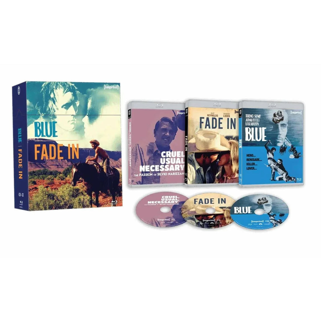 Blue (1968) and Fade In (1973) limited edition 3-disc Blu-ray hardbox set with films and documentary.