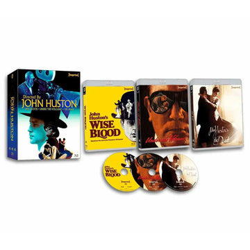 Directed By John Huston limited edition 3-disc Blu-ray set featuring Wise Blood, Under The Volcano, and The Dead with region free playback