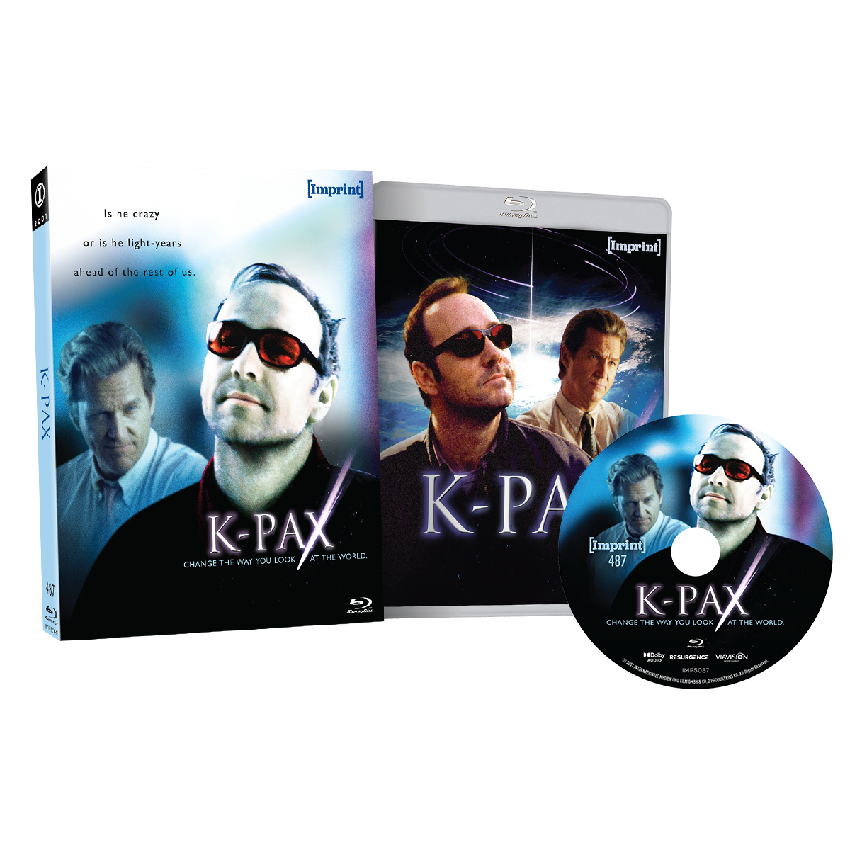 K-PAX 2001 Blu-ray with limited edition slipcover featuring Kevin Spacey and Jeff Bridges sci-fi mystery film from Imprint Films, region free.