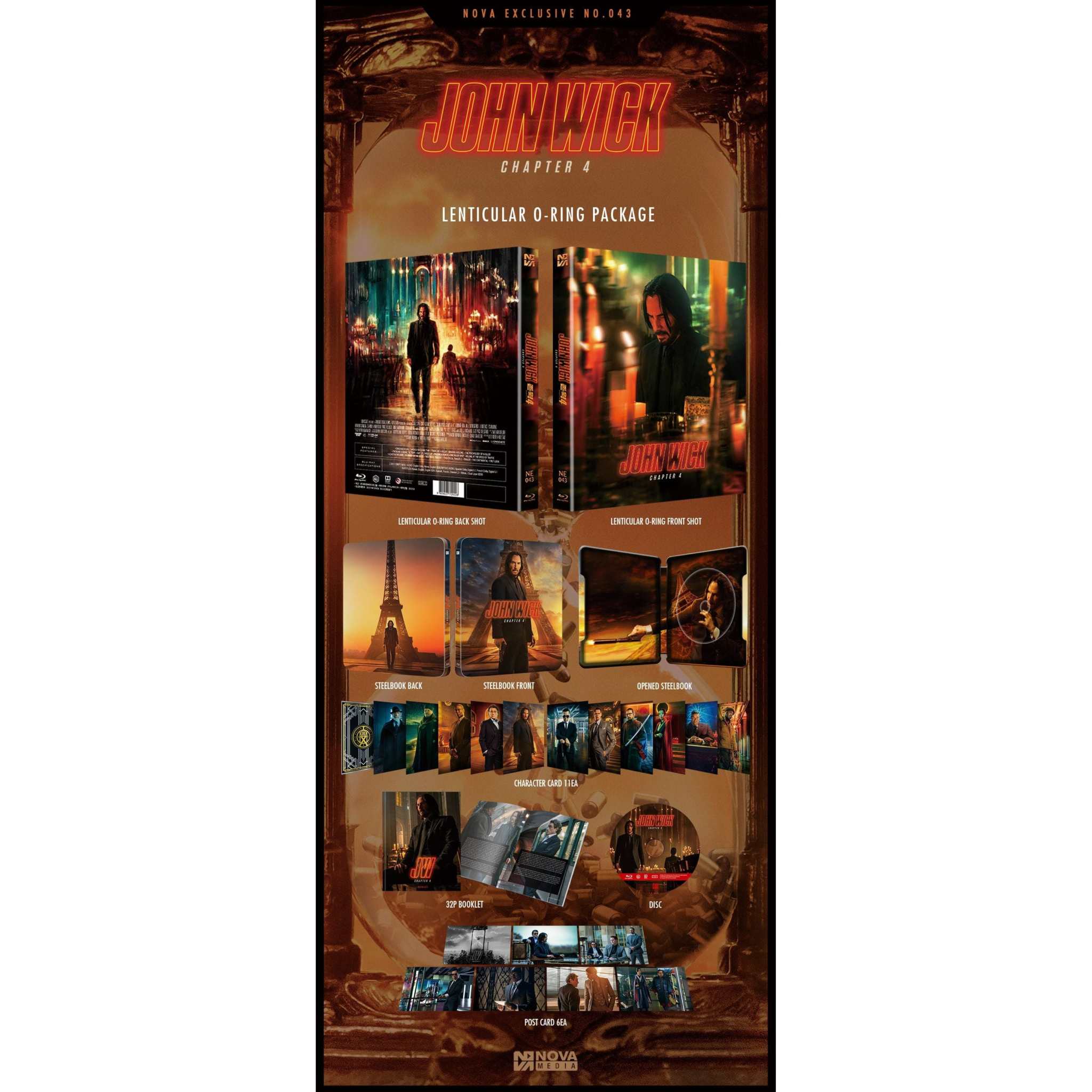 John Wick Chapter 4 Blu-ray Steelbook Lenticular O-ring edition with booklet, character cards, postcards, and special features