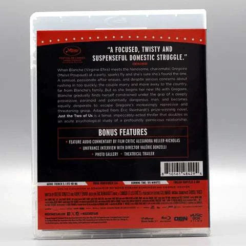 Music Box Selects Just the Two of Us Blu-Ray with slipcover showing detailed movie synopsis and bonus features on the back cover.