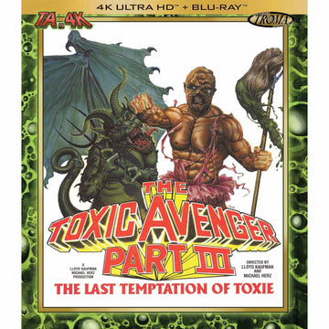 The Toxic Avenger Part III 4K Ultra HD Blu-ray cover with mutant superhero battling monster