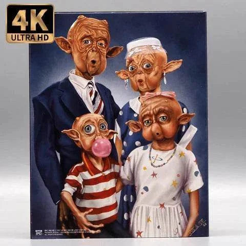 Vinegar Syndrome Ultra Mac and Me 4K UHD and Blu-Ray slipcase featuring four alien characters in vintage clothing.