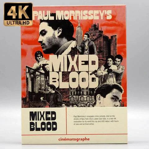 Cinématographe Mixed Blood 4K UHD and Blu-ray slipcover edition with urban crime movie cover art and Paul Morrissey branding