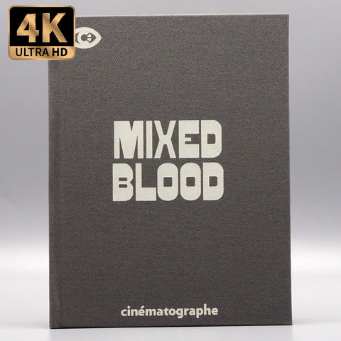 Cinématographe Mixed Blood 4K UHD and Blu-Ray slipcover edition with bold white text on gray background