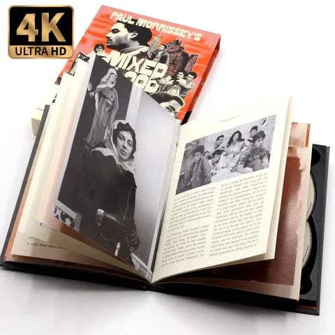 Cinématographe Mixed Blood 4K UHD and Blu-ray set with slipcover and detailed booklet open showing black and white images and text.