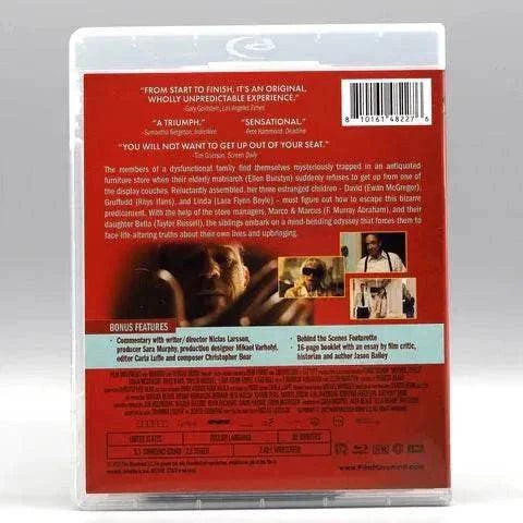 Blu-Ray of "Mother, Couch" with slipcover, part of the Film Movement collection, featuring a red background and bonus features list.