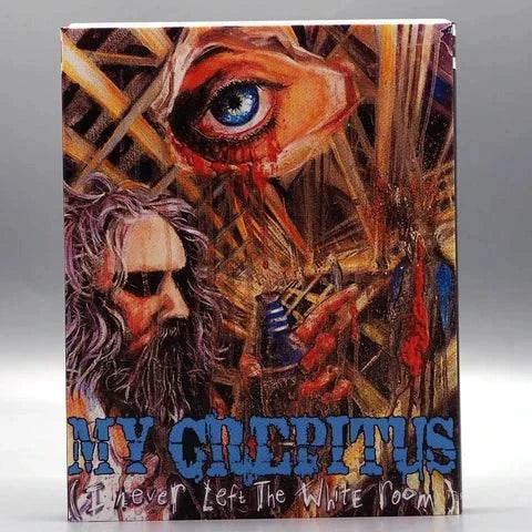 My Crepitus Blu-Ray with slipcover featuring surreal horror artwork with a bleeding eye and a distressed man.