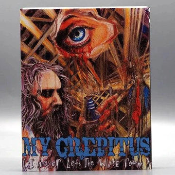 My Crepitus Blu-Ray with slipcover featuring surreal horror artwork with a bleeding eye and a distressed man.