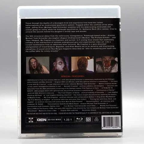 Blu-Ray disc of Saturn's Core My Crepitus with slipcover featuring detailed back cover text and film stills