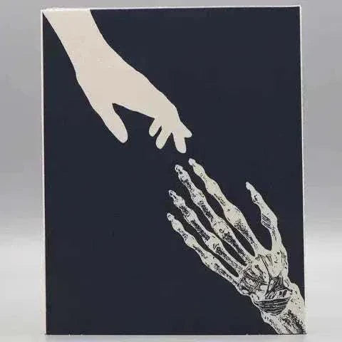 Blu-ray cover of "Neither the Sea Nor the Sand" by Vinegar Syndrome Labs featuring a hand reaching toward a skeletal hand on a dark background.