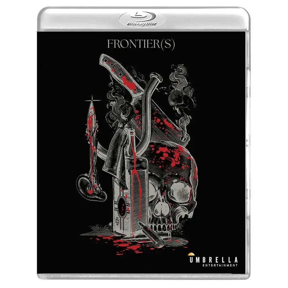 Blu-ray cover of Frontier(s) from the New Extremity Collection Volume 1 by Umbrella Entertainment with dark, graphic skull and weapon design.