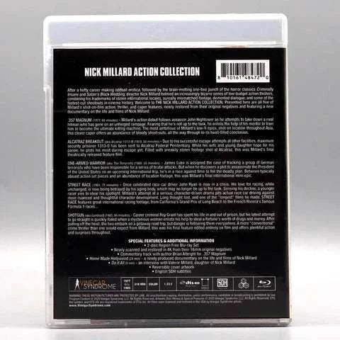 Nick Millard Action Collection Blu-Ray set with slipcase featuring restored low-budget action films, documentaries, and special features.
