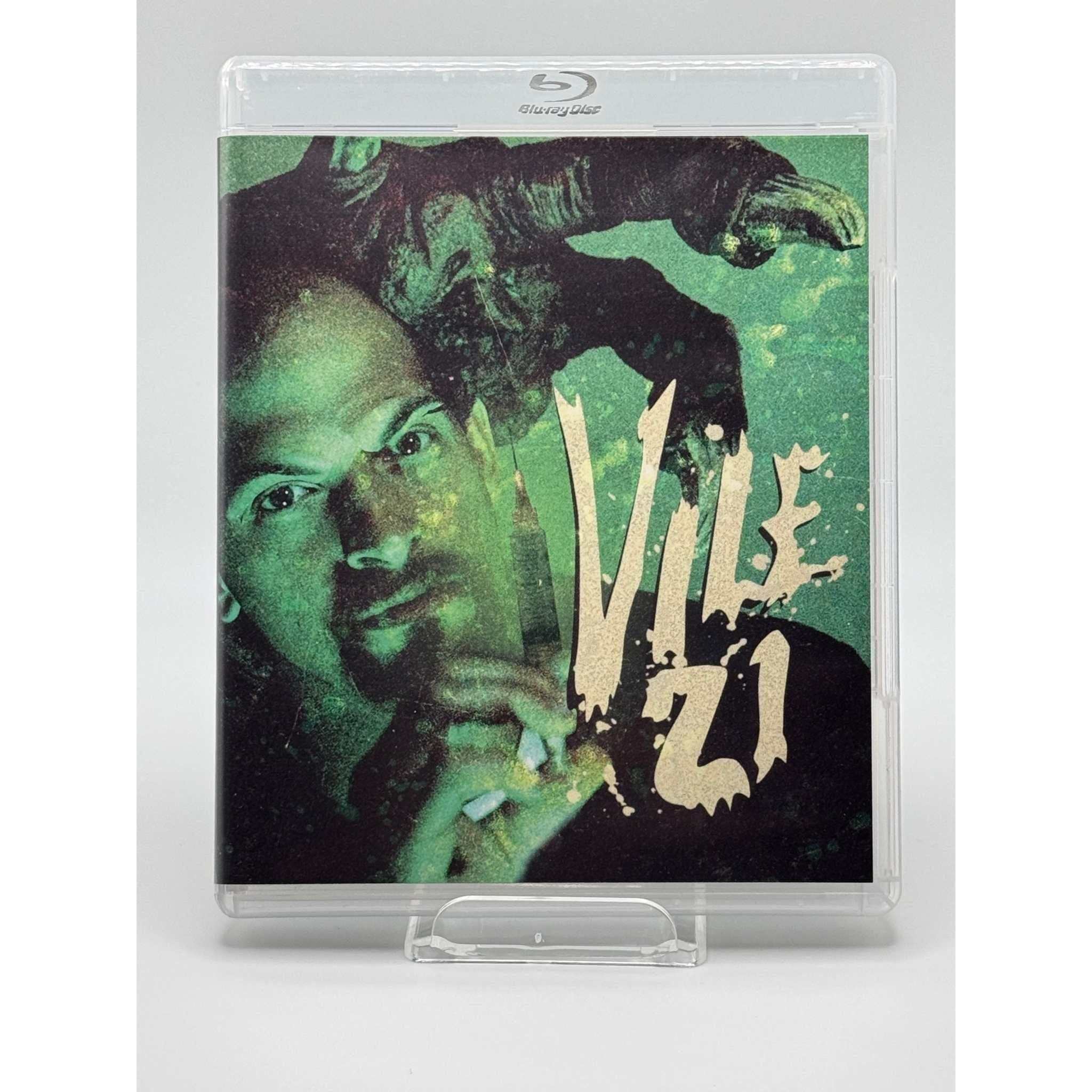 Used Vile 21 Blu-Ray with slipcover, minor wear, horror satire film by Mike Strain Jr.
