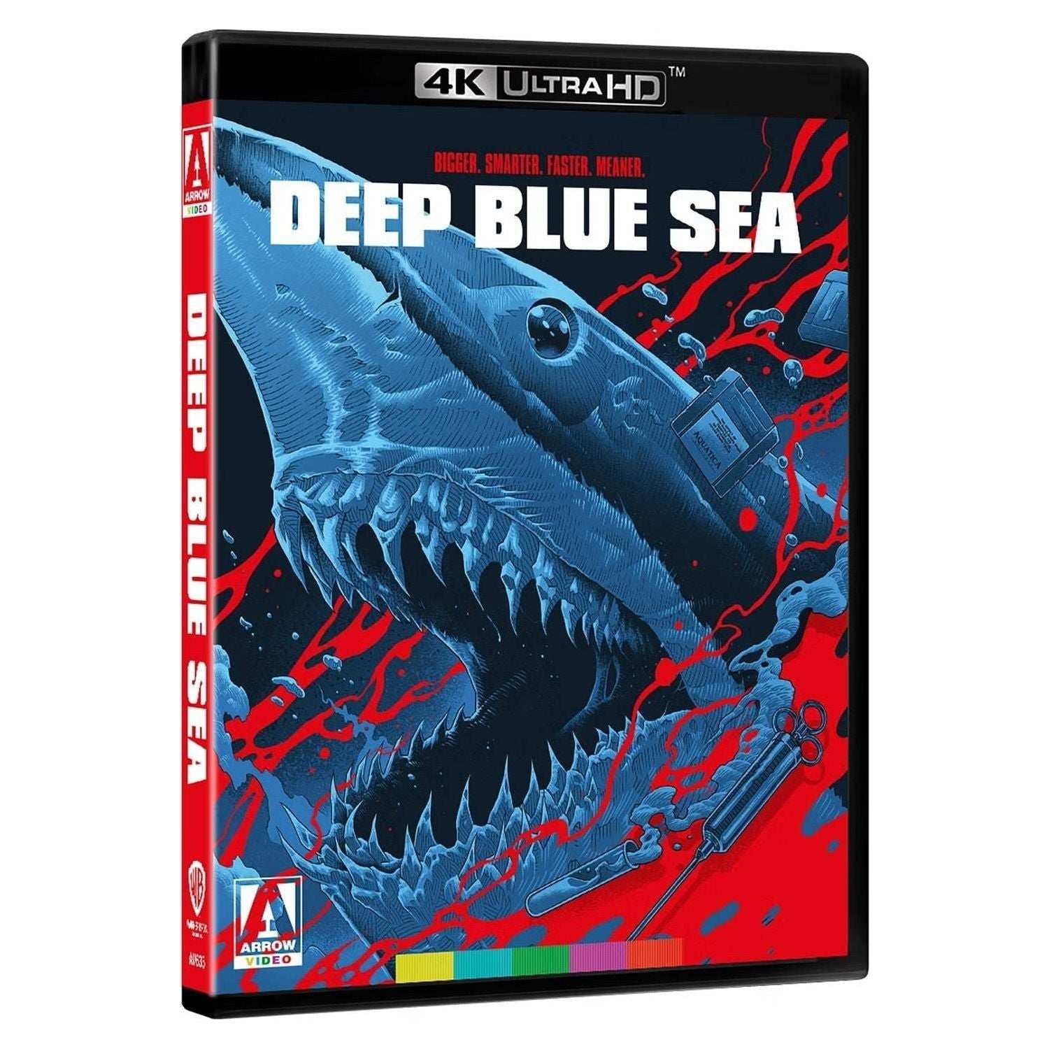 Deep Blue Sea 4K Ultra HD Blu-ray with shark illustration and red and blue artwork in a rigid slipcase