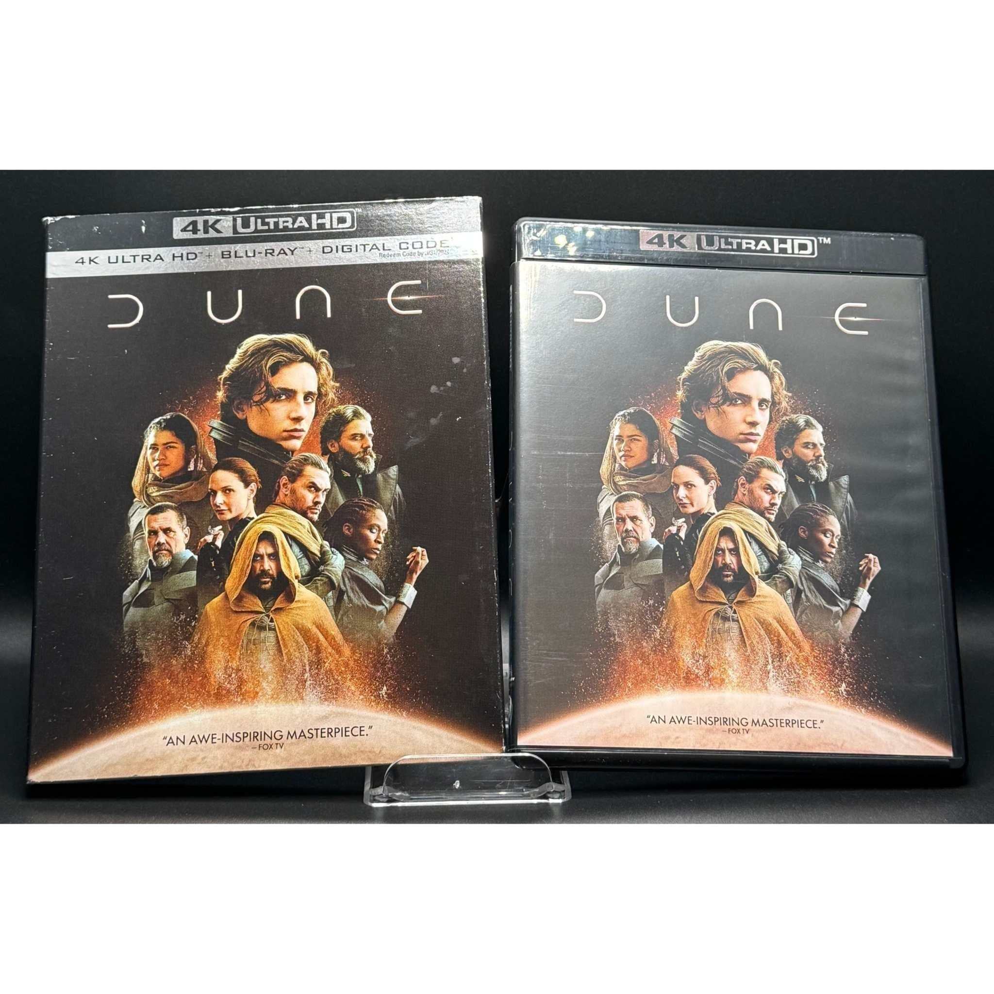 Dune: Part One 4K UHD and Blu-Ray with slipcover, used, showing wear on slipcover, excellent condition discs.