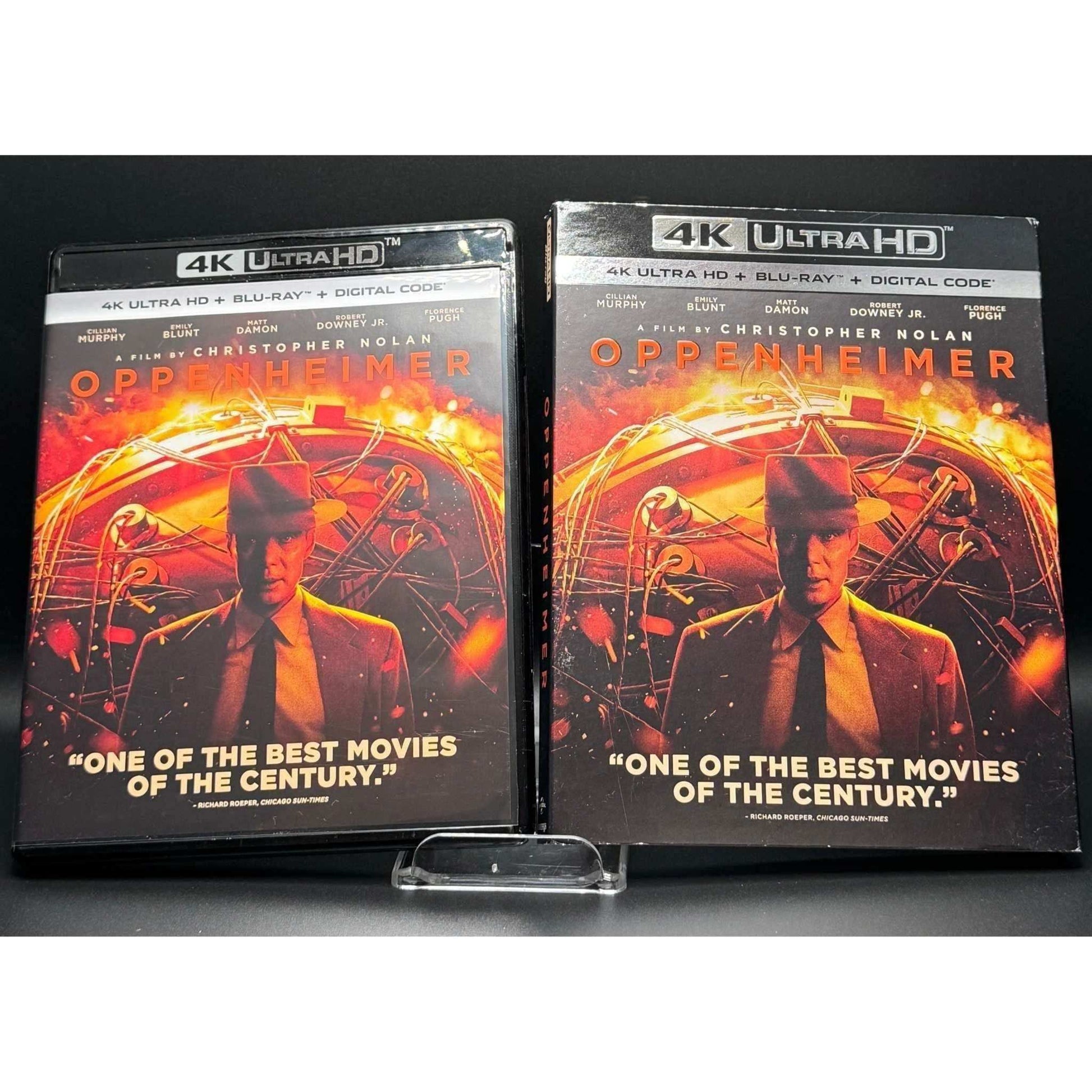 Oppenheimer 4K UHD and Blu-Ray used with slipcover, showing some wear, featuring iconic cover art.