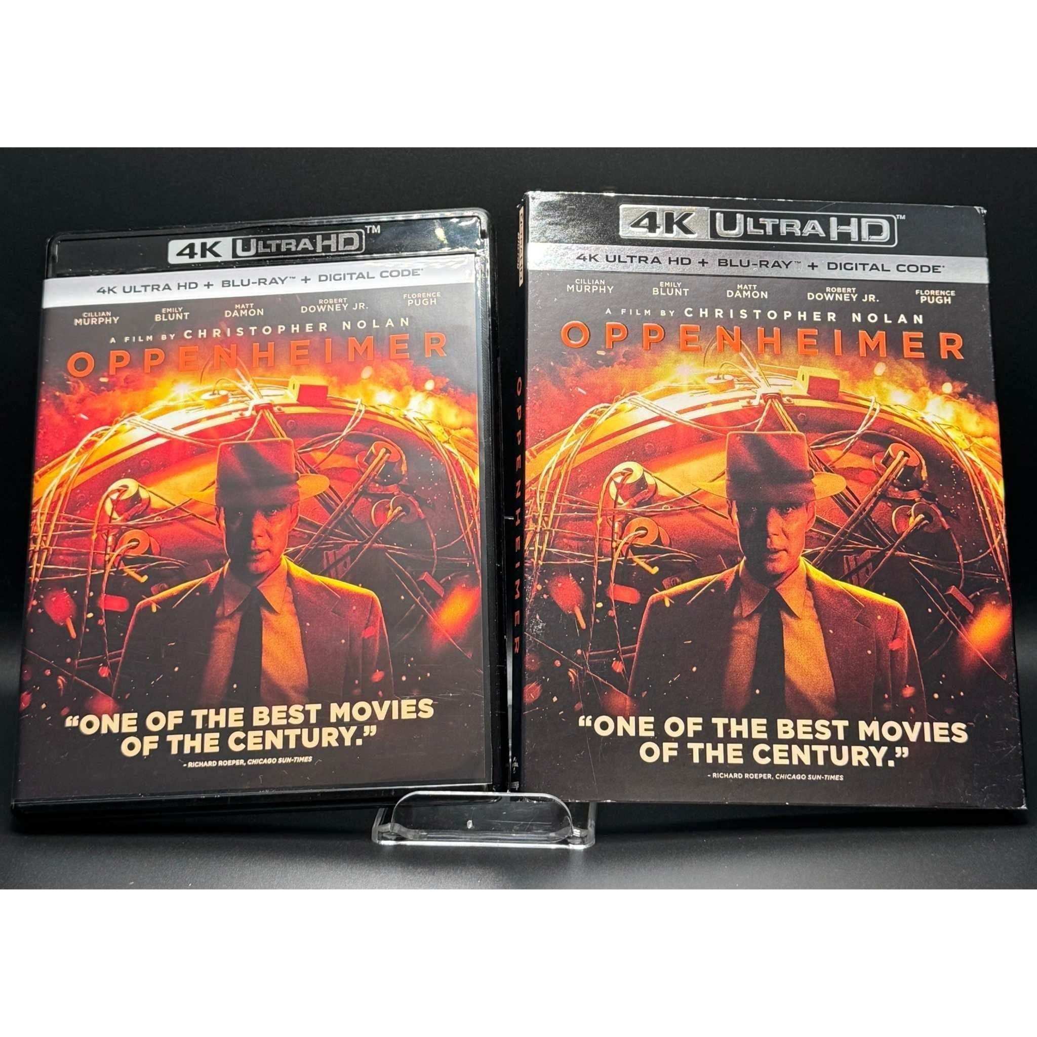 Oppenheimer 4K UHD and Blu-Ray used with slipcover, showing some wear, featuring iconic cover art.