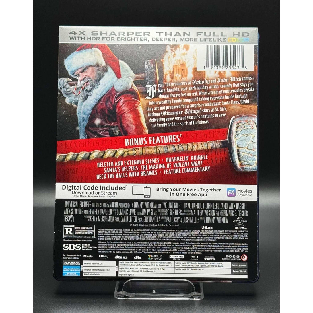 Violent Night 4K Ultra HD Blu-Ray Steelbook featuring Santa Claus with a hammer, used but in like new condition.