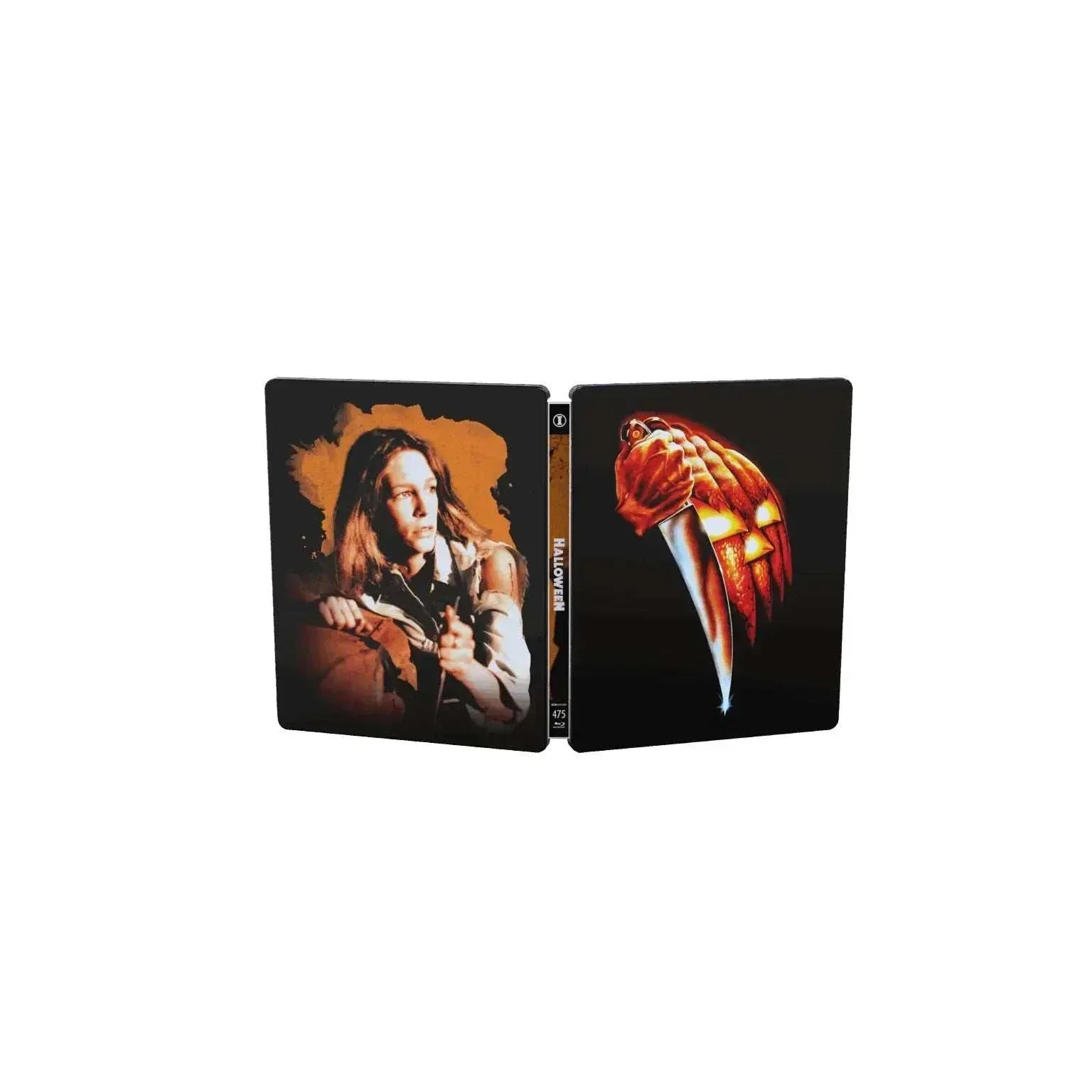 Limited edition Halloween I – V 4K UHD and Blu-ray steelbook set featuring Michael Myers and iconic jack o'lantern artwork.