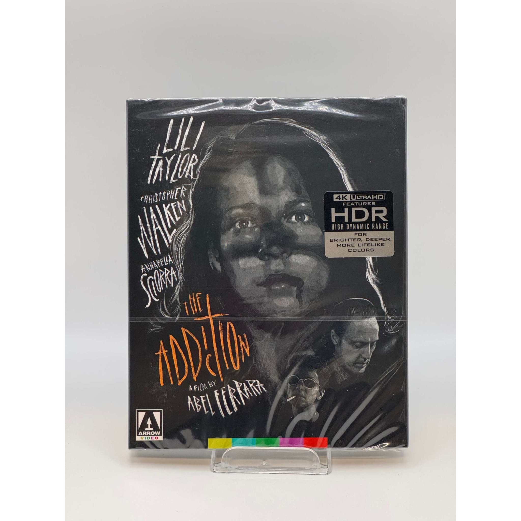 The Addiction Limited Edition 4K UHD with slipcover and booklet featuring black and white artwork and 4K restoration badge