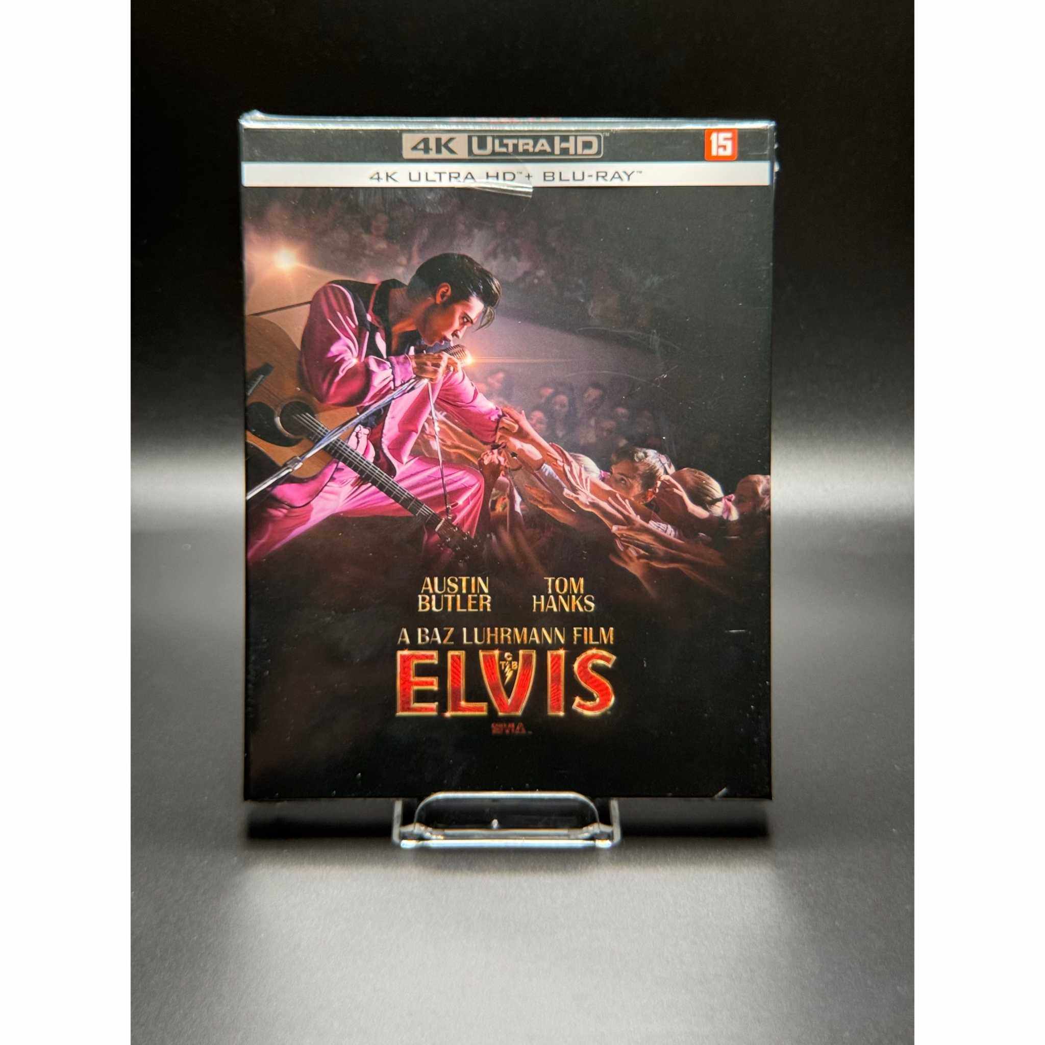Elvis 4K UHD + Blu-Ray Steelbook with Limited Edition Full Slip packaging, featuring movie details and cast.