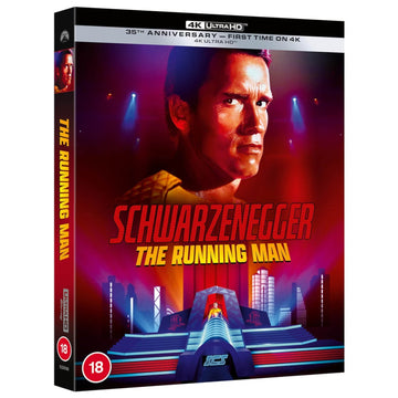 The Running Man 35th Anniversary 4K Ultra HD Steelbook featuring Arnold Schwarzenegger in action thriller