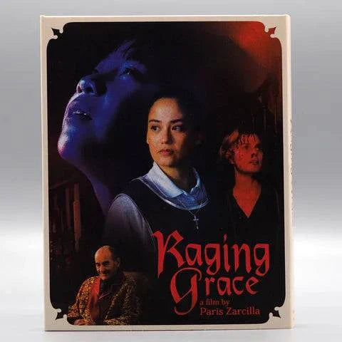 Raging Grace Blu-Ray cover featuring dramatic character portraits in red and dark tones with the title and director Paris Zarcilla.