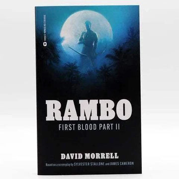 Rambo: First Blood Part II paperback novelization by David Morrell with silhouette cover under full moon.