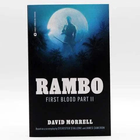 Rambo: First Blood Part II paperback novelization by David Morrell with silhouette cover under full moon.