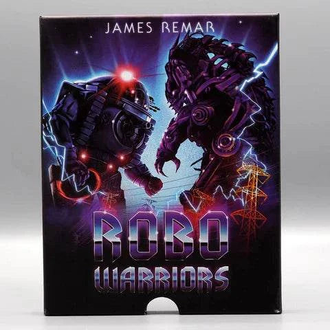 Vinegar Syndrome Archive Robo Warriors Blu-Ray slipcover featuring two giant battling robots and neon sci-fi artwork