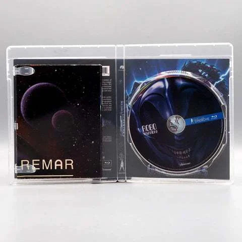 Vinegar Syndrome Archive Robo Warriors Blu-Ray with slipcover open showing disc and booklet inside clear case