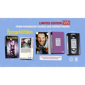 Rumpelstiltskin (1995) Paramount Scares VHS with flip-open cover and vintage packaging.