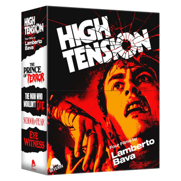 High Tension Four Films by Lamberto Bava Blu-ray box set with horror anthology cover featuring intense red and black design and distressed face image