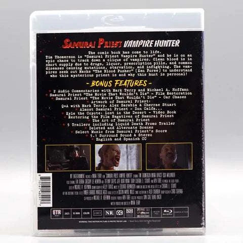 Blu-ray cover for "Samurai Priest Vampire Hunter" with bonus features outlined.