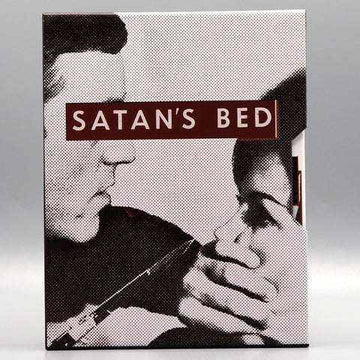Satan's Bed + Scare Their Pants Off Blu-Ray slipcase with black and white crime thriller artwork showing a man holding a woman by the mouth.