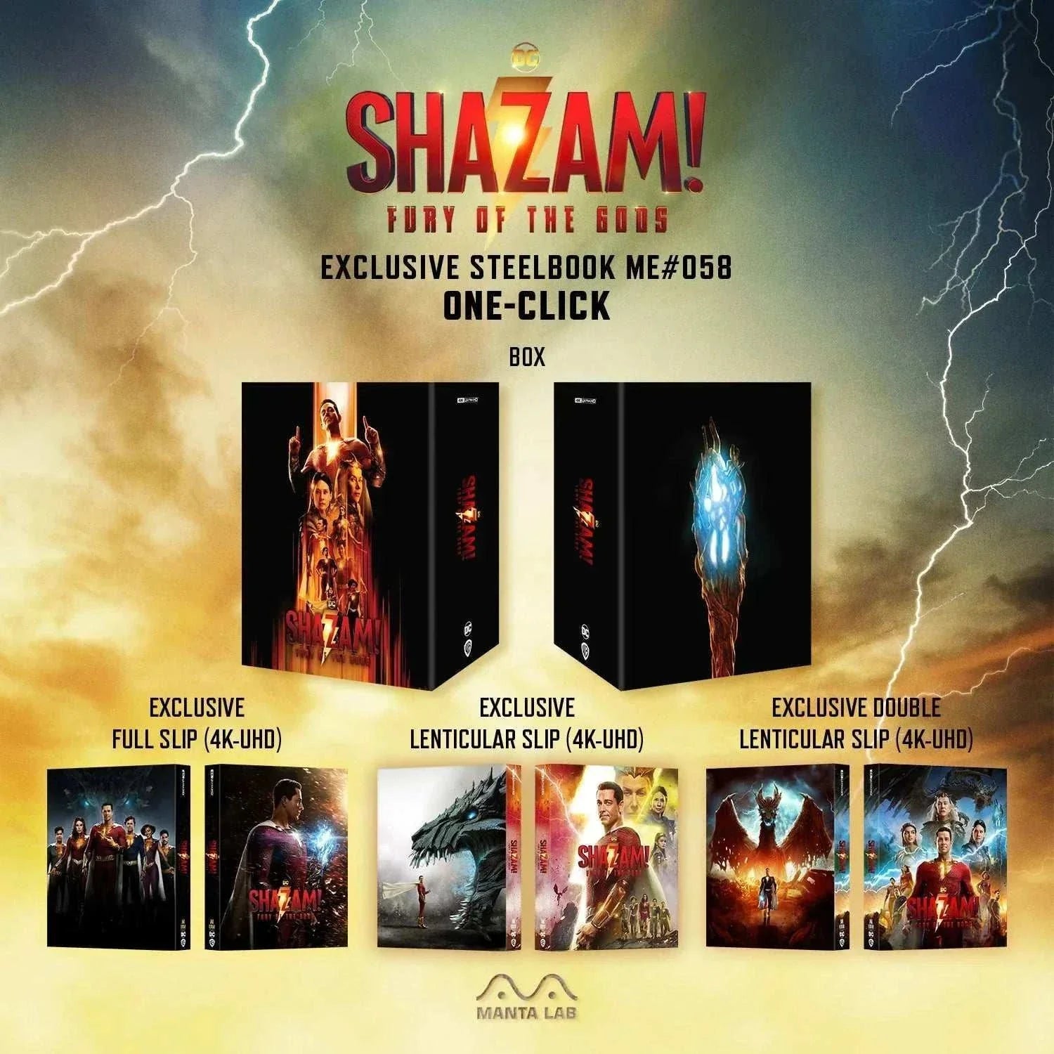 Shazam! Fury of Gods 4K UHD and Blu-Ray exclusive steelbook set with lenticular slipcovers and collector's packaging