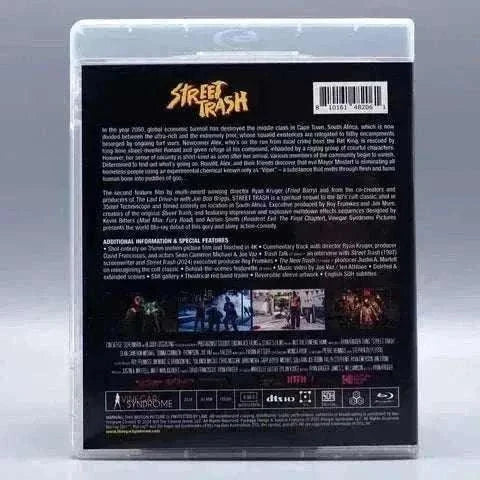 Vinegar Syndrome Pictures Street Trash 2024 Blu-Ray with slipcase and slipcover showing back cover details and features