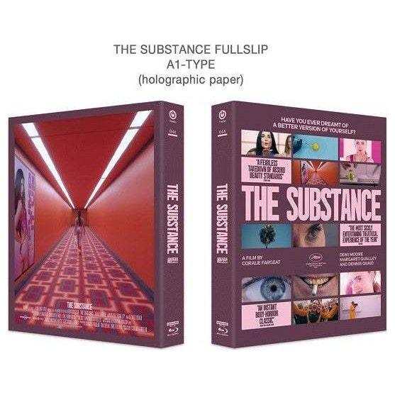 The Substance Steelbook Fullslip A1 Limited Edition 2-disc 4K UHD and Blu-Ray set with holographic paper packaging