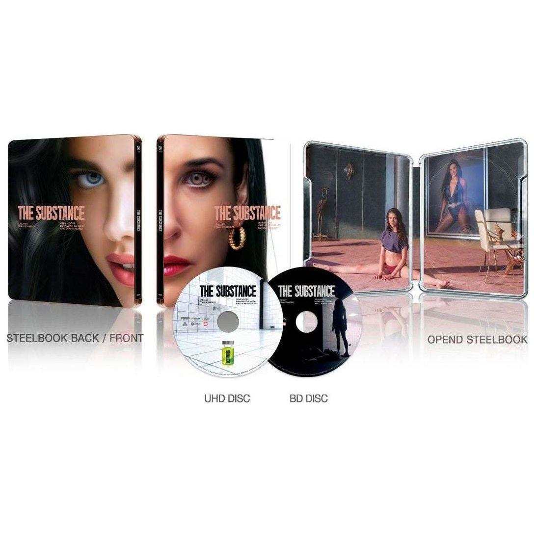 The Substance Steelbook limited edition 2-disc 4K UHD and Blu-Ray with lenticular fullslip and photo book packaging