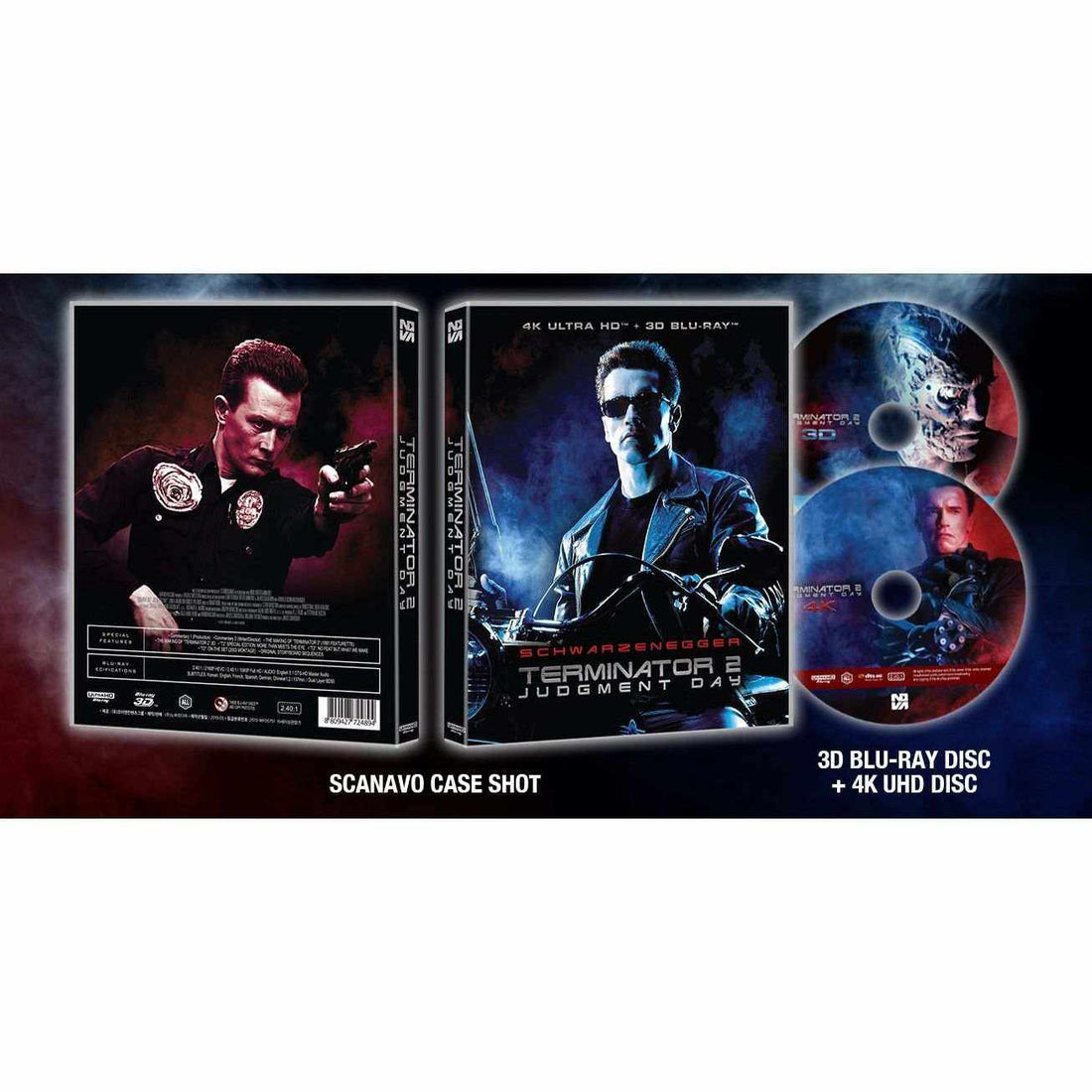 Terminator 2 Judgment Day 4K UHD and 3D Blu-ray Scanavo full slip edition featuring Arnold Schwarzenegger in sci-fi action cover design