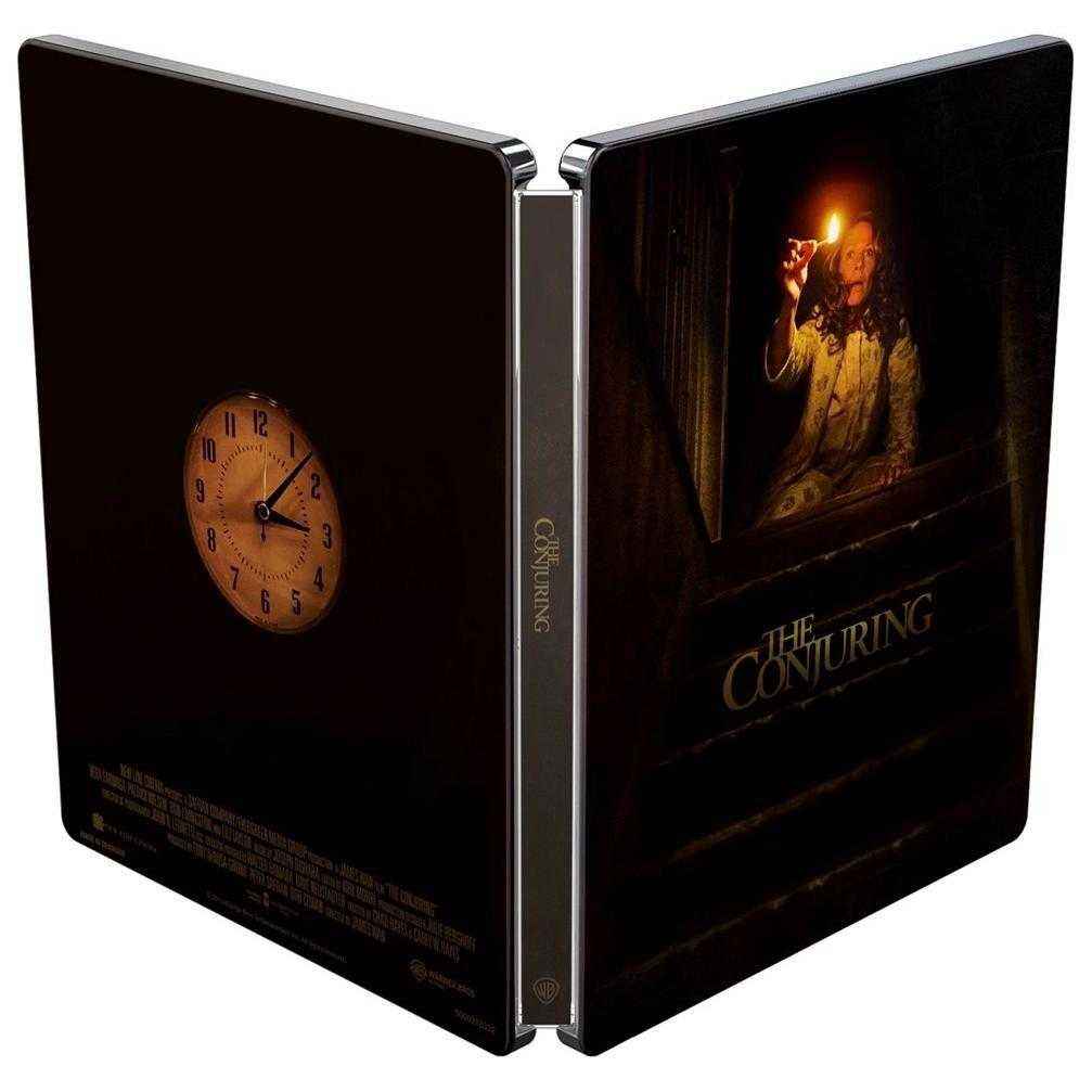 The Conjuring UK Steelbook edition in 4K Ultra HD and Blu-Ray with horror movie cover art showing a girl holding a candle.
