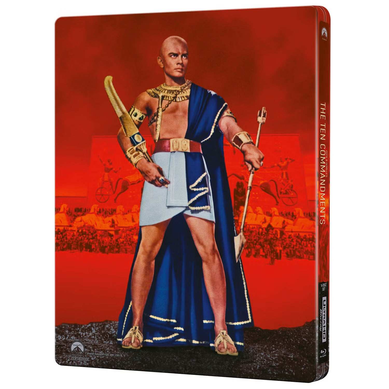 The Ten Commandments limited edition UK steelbook 4K Ultra HD and Blu-Ray featuring both 1923 and 1956 versions with iconic Moses artwork.