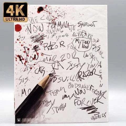 Vinegar Syndrome The Dark Half 4K UHD Blu-Ray Cover with Slipcase and Scribbled Handwriting Design.