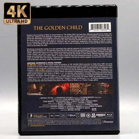 Vinegar Syndrome Ultra The Golden Child 4K UHD Blu-Ray box back with special features.