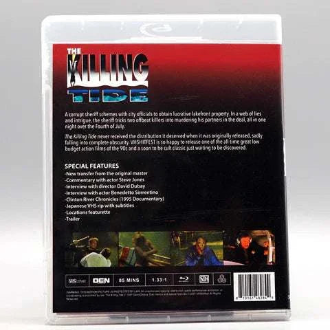 VHSHitfest - The Killing Tide Blu-Ray with slipcover, featuring a corrupt sheriff's scheme and special features in a collector's edition.